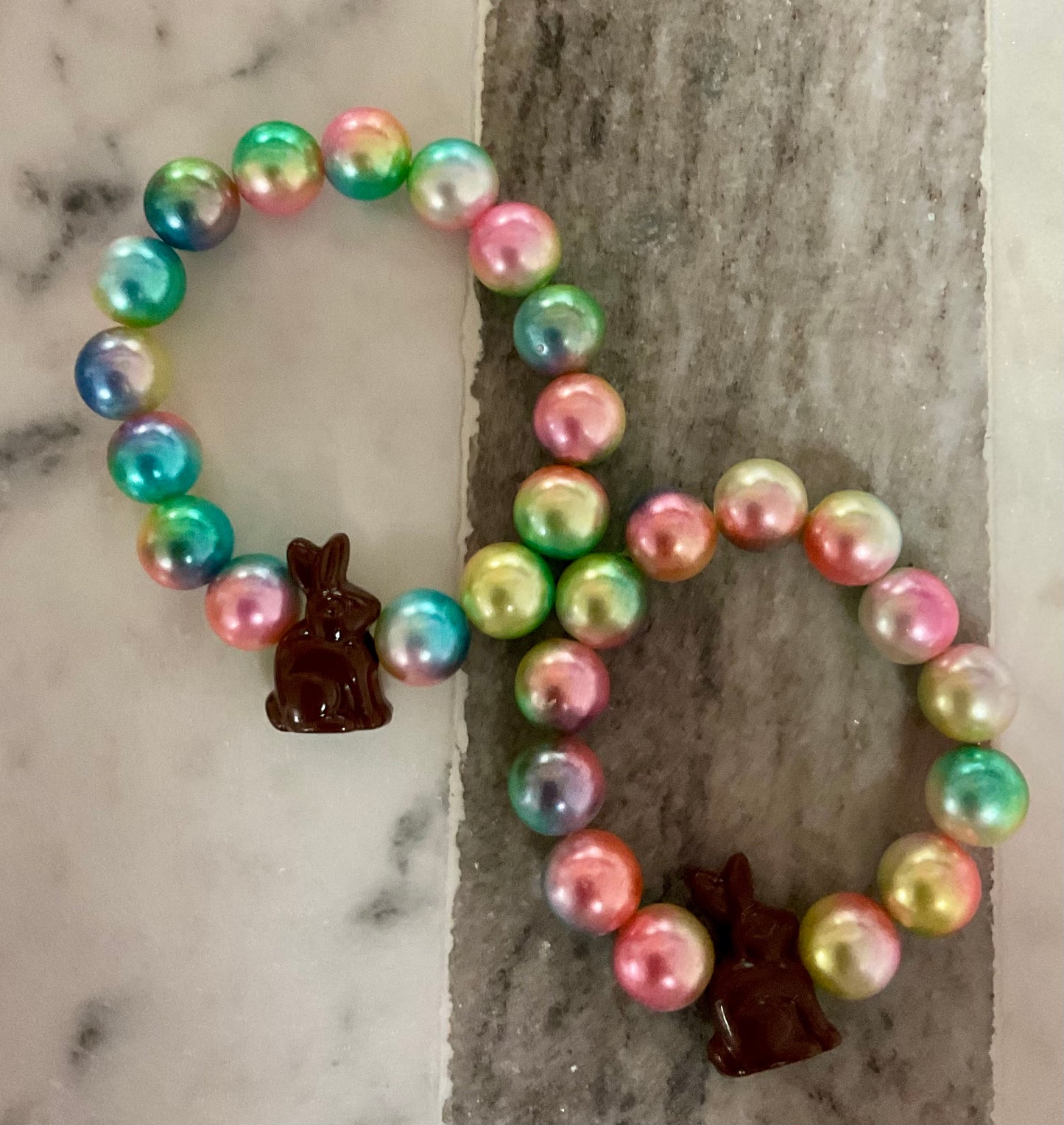 Colorful Pearly Chocolate Bunny Stretchy Bracelet