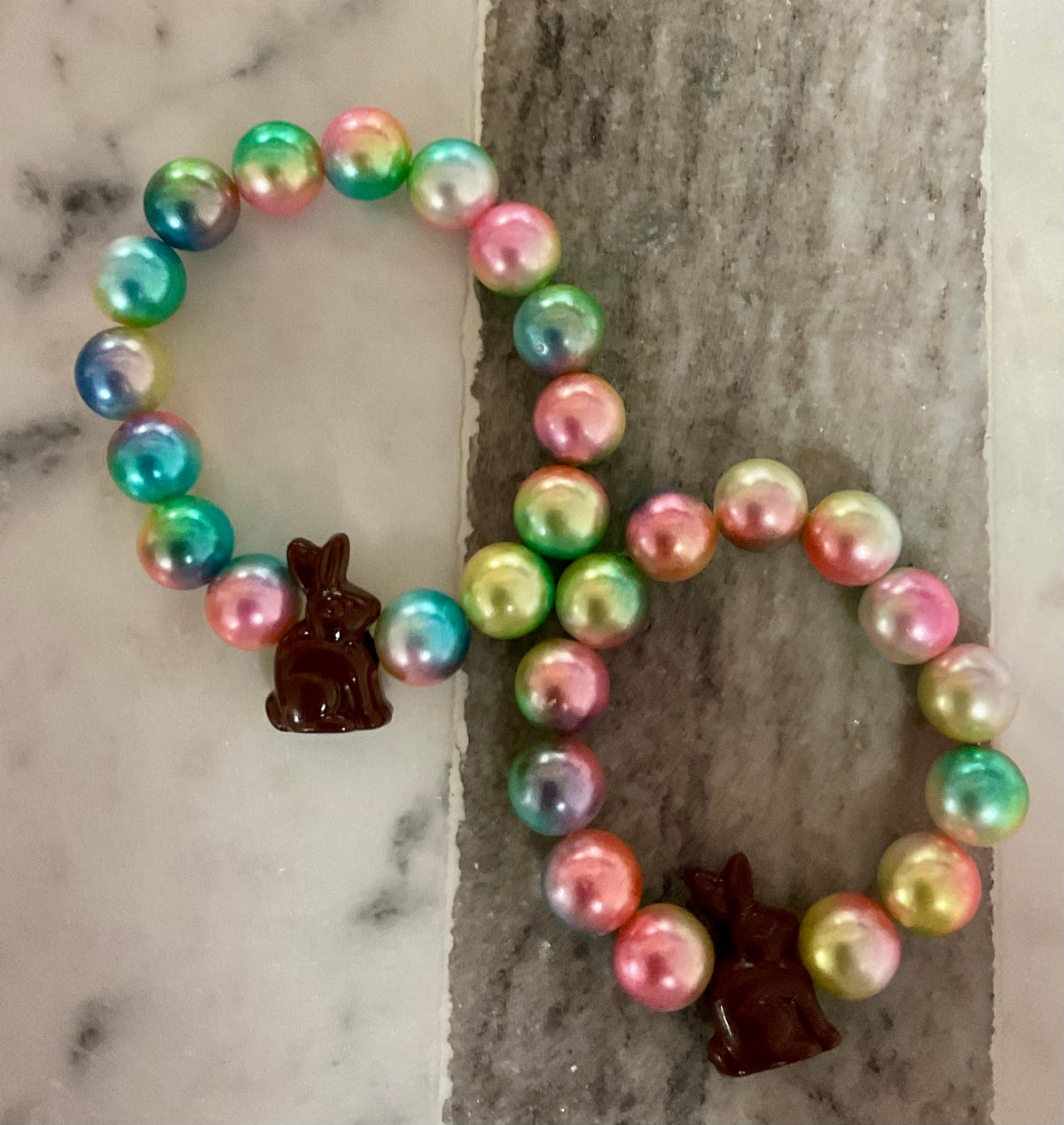 Colorful Pearly Chocolate Bunny Stretchy Bracelet