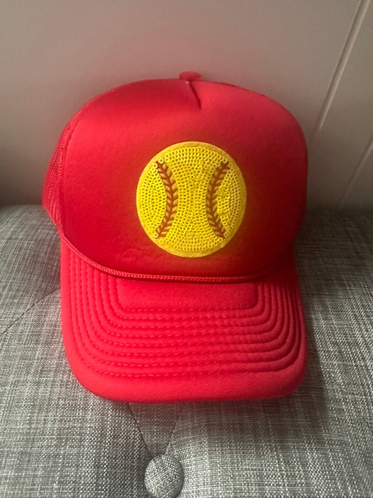 red softball trucker