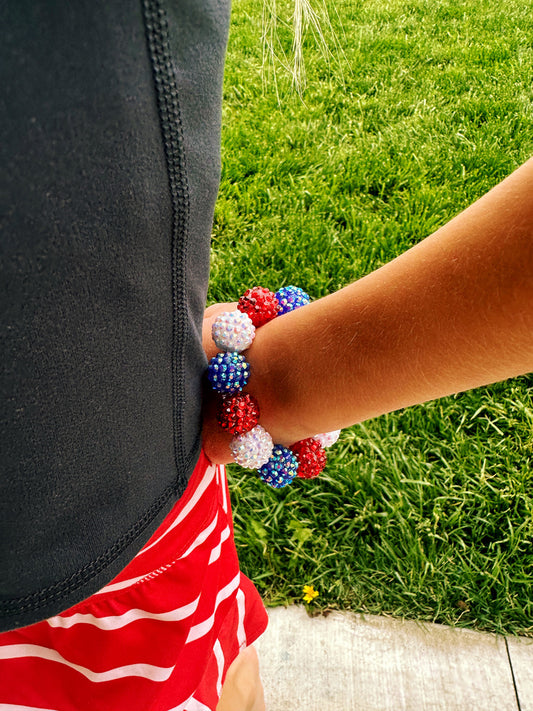 chunky red/white/blue big bubble stretchy bracelet