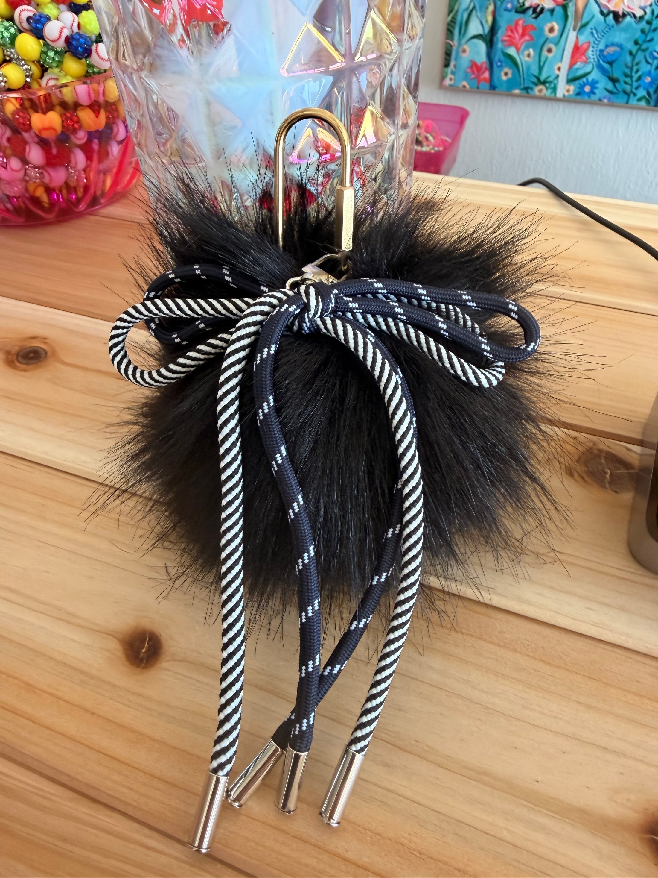 fuzzy bow bag charm