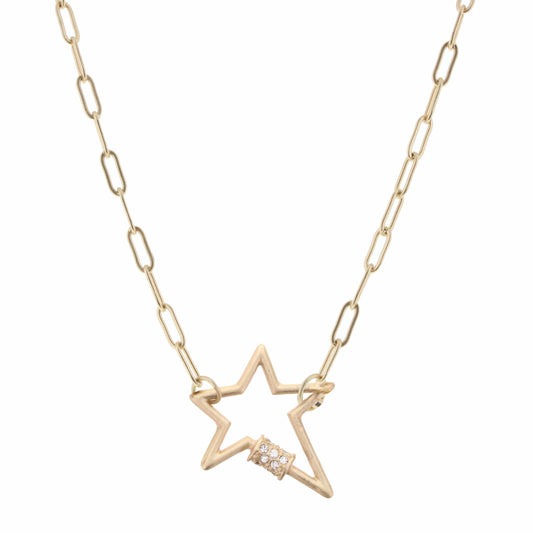16" Matte Gold Star Carabiner Necklace, 3" Ext.