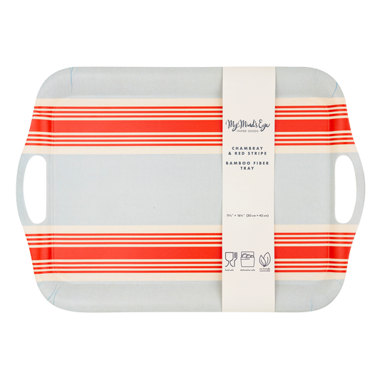 HAM1030 - Hamptons Striped Chambray and Red Reusable Bamboo Tray