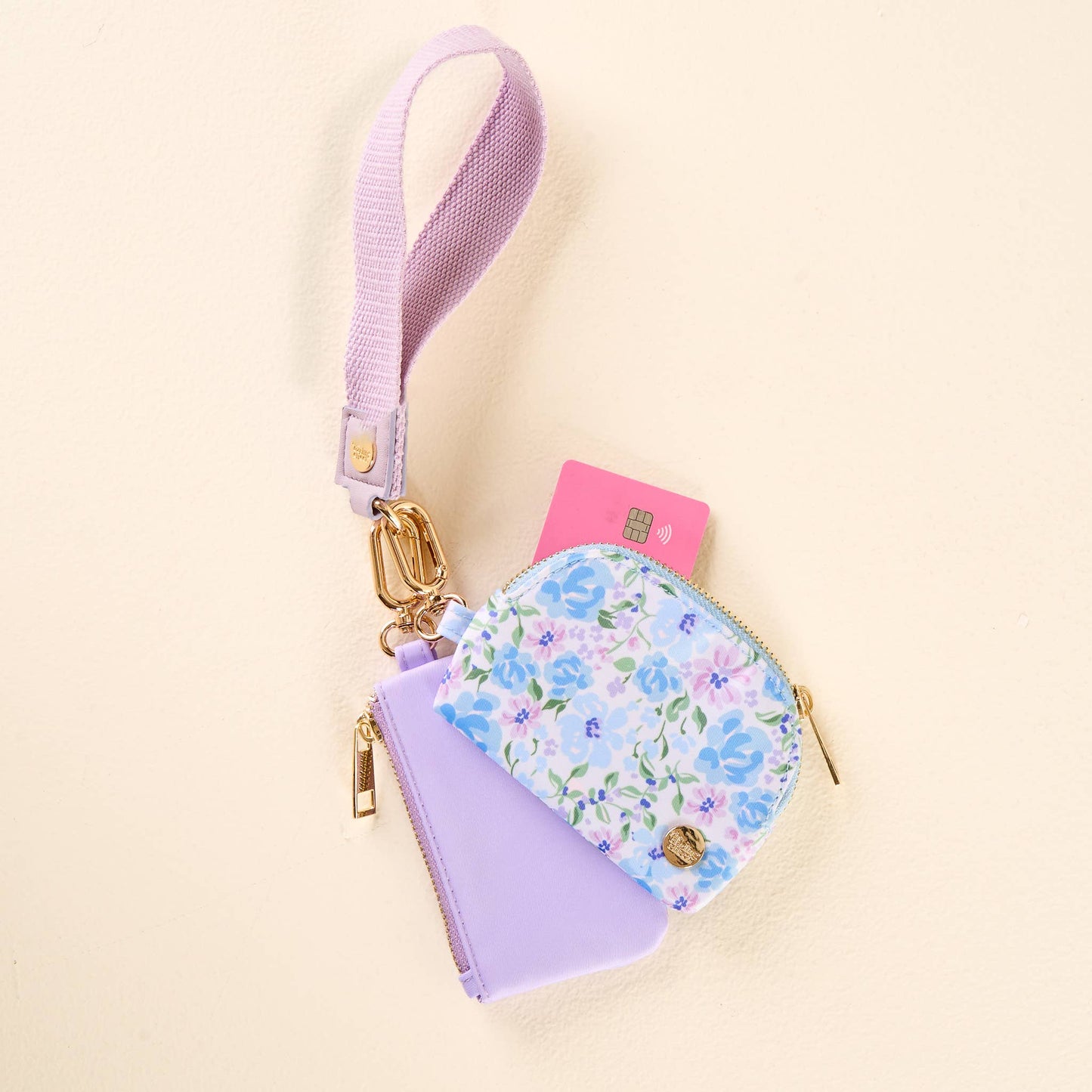 dynamic duo pouch wristlet in secret garden blue