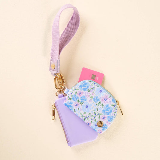 dynamic duo pouch wristlet in secret garden blue