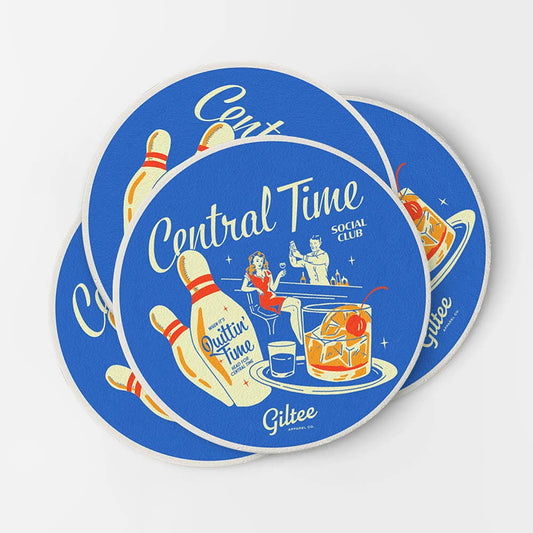 central time bowling souvenir coasters (4 pack)