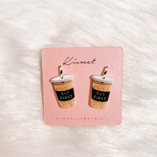 but first coffee stud earrings