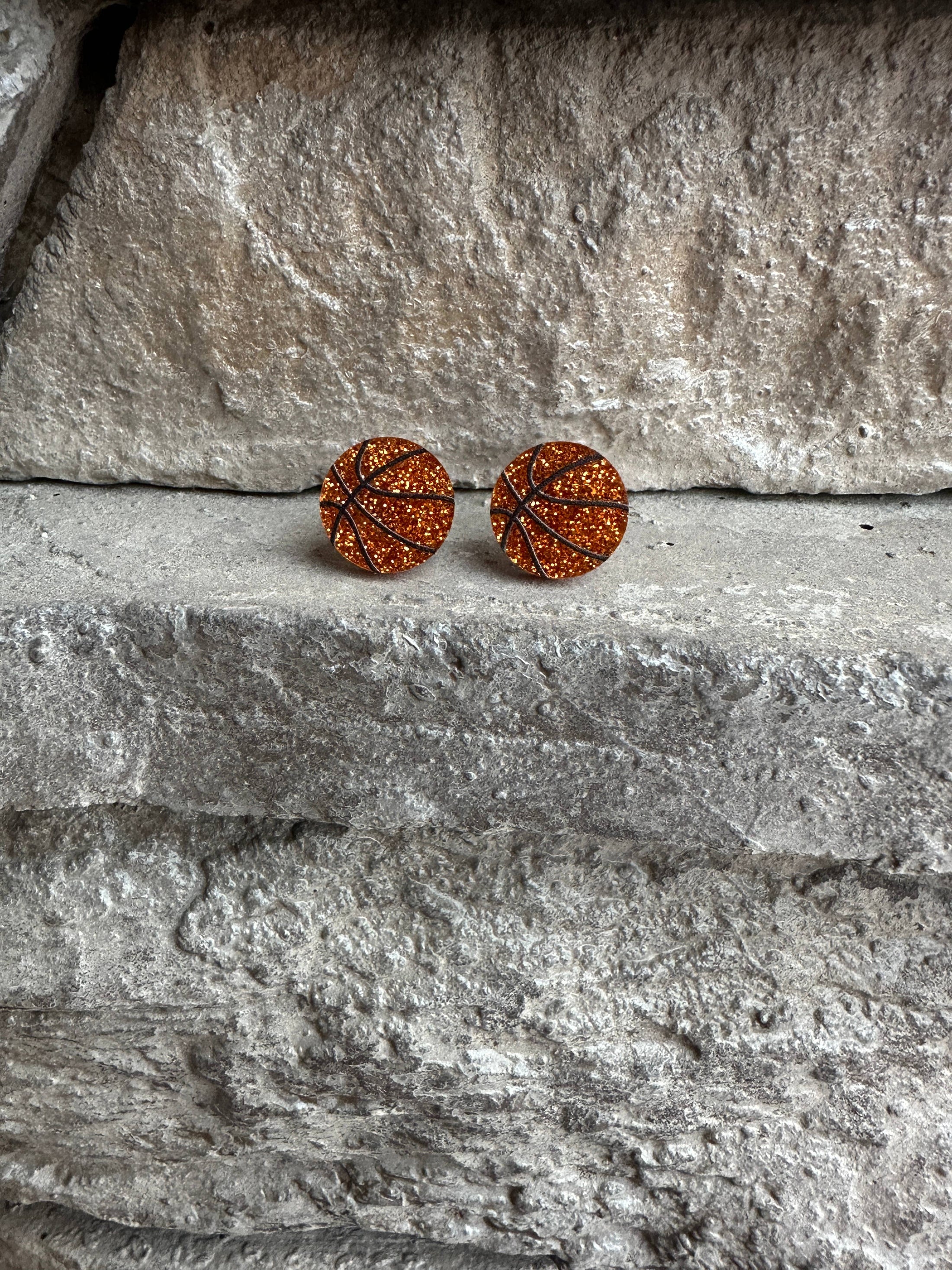 acrylic basketball glitter stud earrings