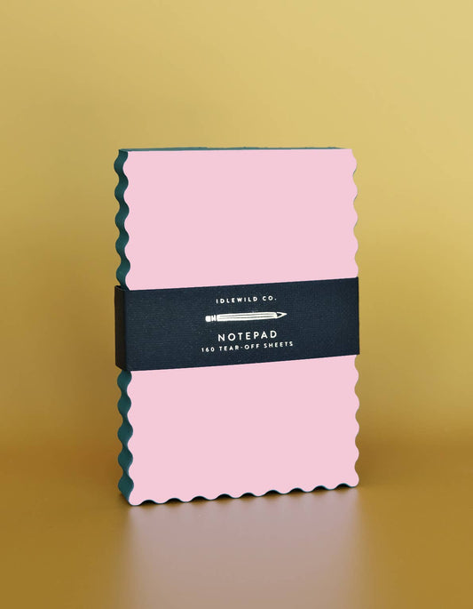 Mini Wave Shaped Notepad | Pink + Evergreen Edge