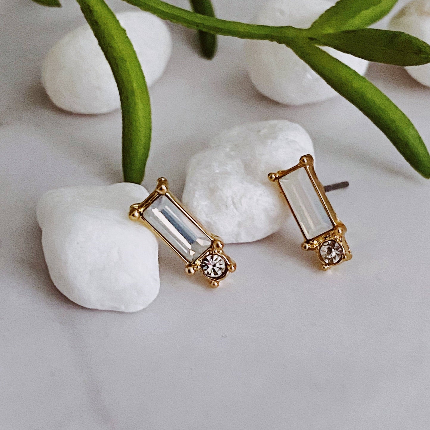 baguette cut stone stud earrings