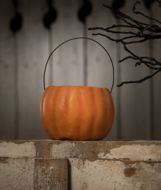 Happy Candy Corn Pumpkin Bucket Paper Mache Petite