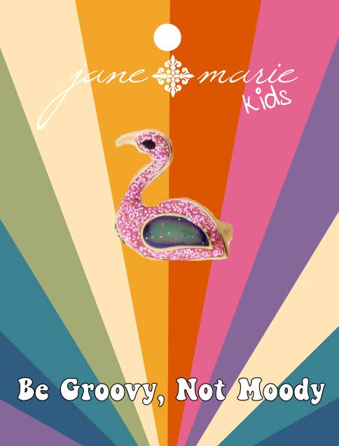 Kids Pink Glitter Flamingo With Mood Changing Wing Ring
