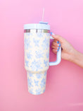 Load image into Gallery viewer, 40 oz blue & pink floral tumbler
